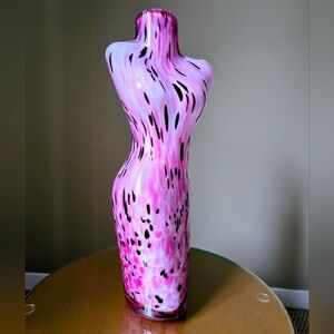 Stunning Art Glass Murano Style Torso Vase - Hand Blown Glass - Pink Spatter